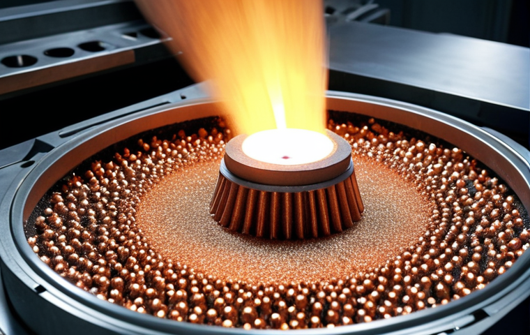 **Prompt:** A close-up, artistic shot showcasing fine, shimmering metallic powders (e.g., steel, titanium, or copper in their powder form) subtly transforming into a highly intricate and precise metal component, like a complex gear or a micro-turbine blade. The powders are seen coalescing and forming the solid shape. In the background, abstract, glowing elements representing high pressure compaction and controlled heat (sintering) are visible, emphasizing the 'magic' of raw material transforming into a functional, strong part. The image should convey precision, innovation, and the controlled environment of advanced manufacturing.