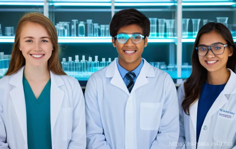 금속재료 실험 보고서 작성법 - **Prompt for Scientific Inquiry and Discovery:**
    A vibrant, medium shot of a diverse group of fo...