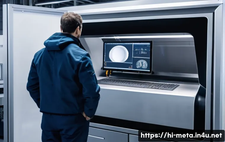 3D 프린팅과 금속재료 활용 - A futuristic industrial workshop showcasing advanced metal 3D printing technology, featuring a sleek...