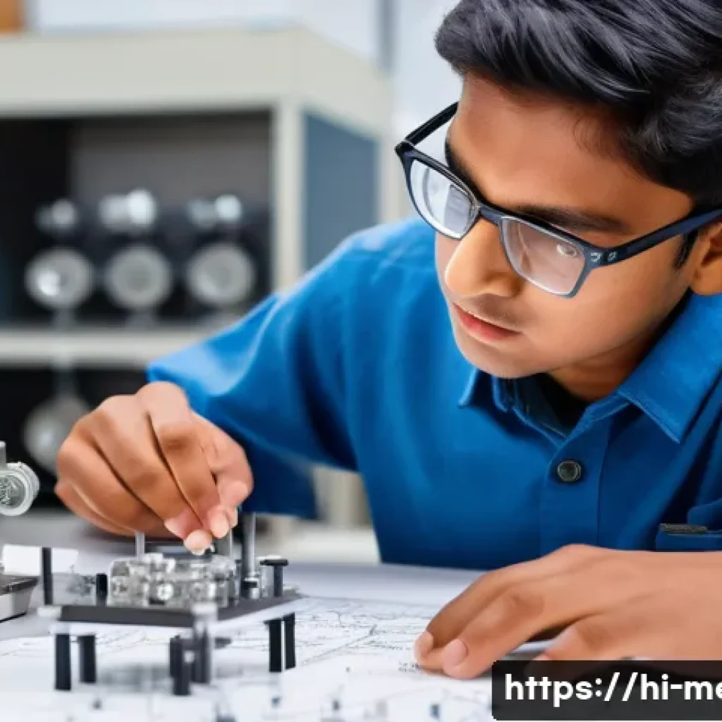 금속재료기사 시험 난이도 - A detailed and realistic close-up illustration of a metallurgical laboratory setup showing a young I...