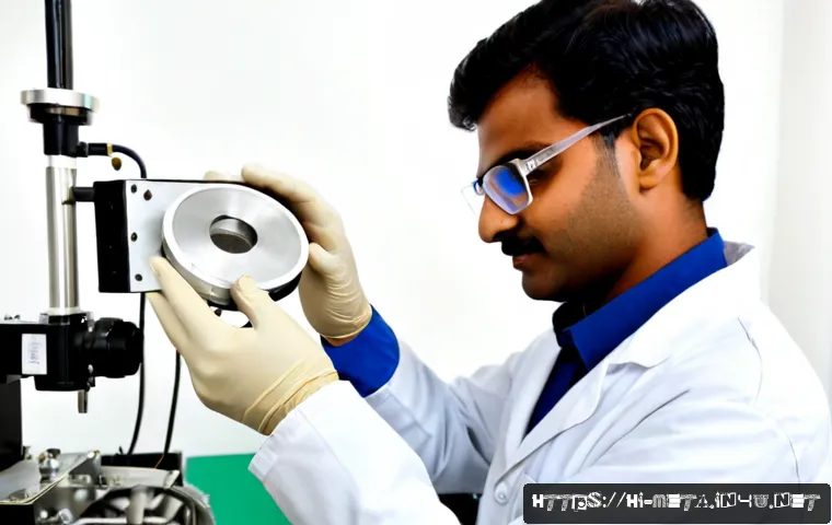 금속재료 연구개발 사례 - Photorealistic materials research laboratory in India, two Indian engineers wearing safety glasses a...